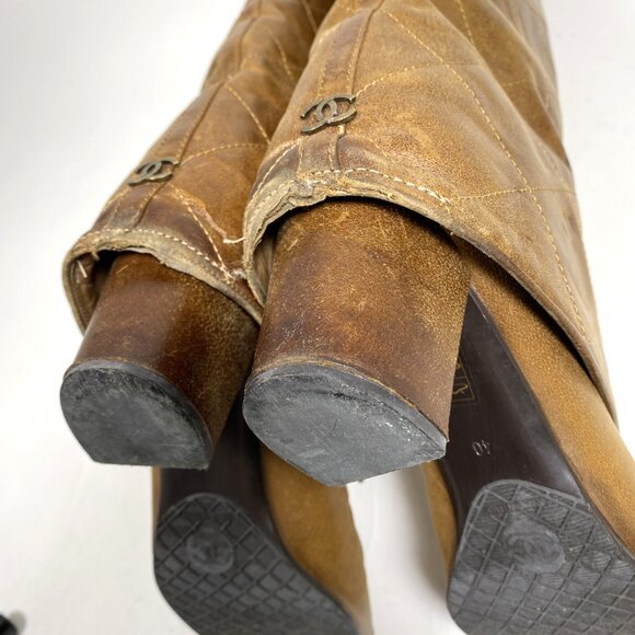 CHANEL Brown Leather Fold-Over Knee High Boots *AS IS* FINAL SALE! - Picture 9 of 16